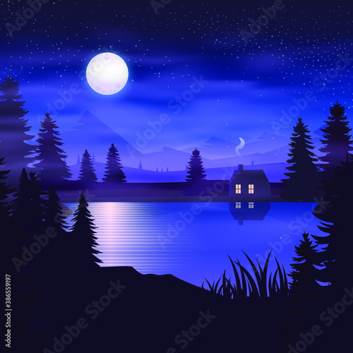 Ocean or sea. sky with clouds and reflection of light in the water surface. Cartoon illustration.