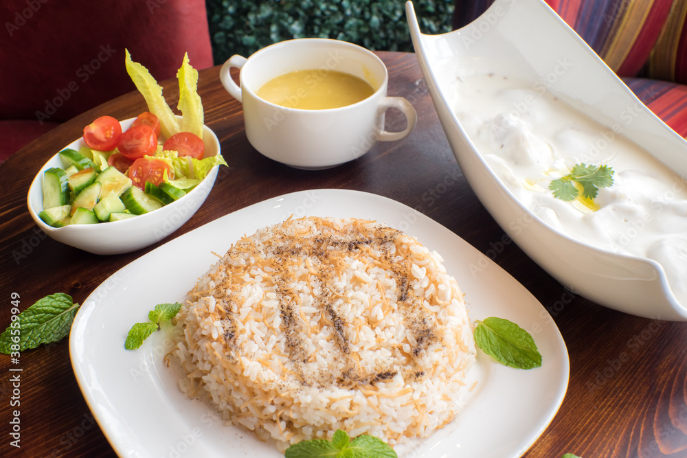 kibbeh with rice and yogurt Laban