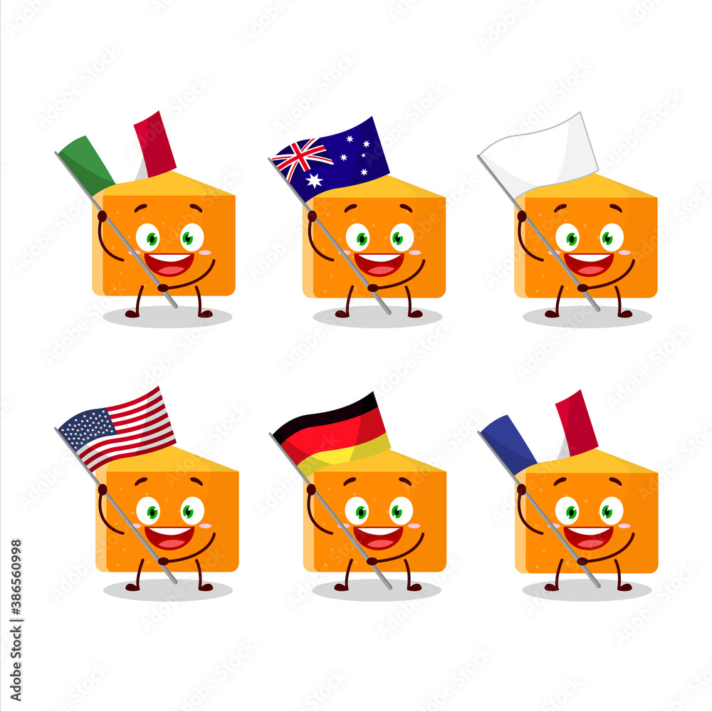 Pumpkin cake cartoon character bring the flags of various countries Pumpkin cake cartoon character bring the flags of various countries