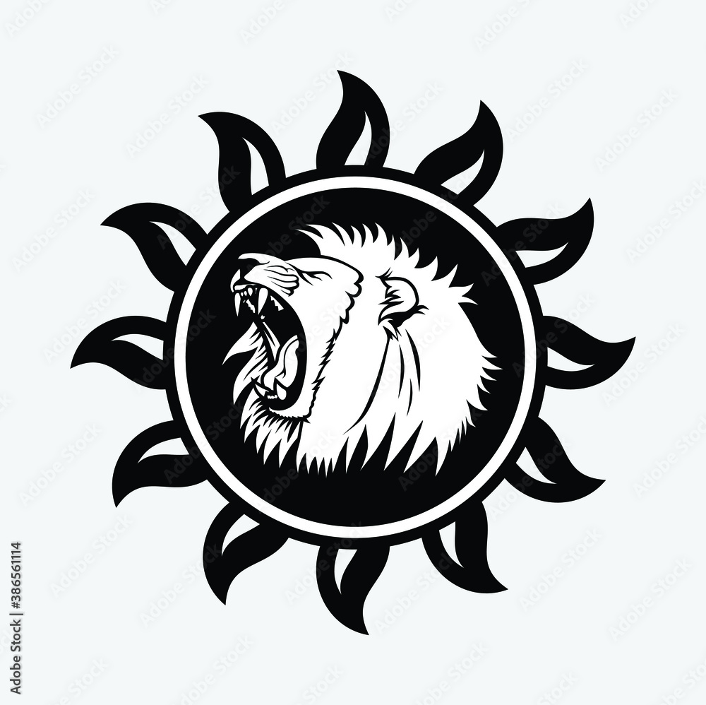 Fototapeta premium Head lion with sun illustration vector