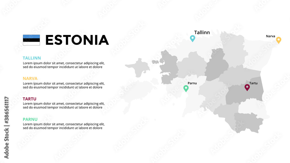 Estonia vector map infographic template. Slide presentation. Global business marketing concept. Color Europe country. World transportation geography data. 
