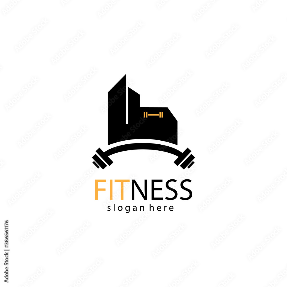 fitness logo creative illustration barbell building company template vector design