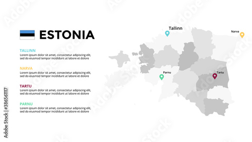 Estonia vector map infographic template. Slide presentation. Global business marketing concept. Color Europe country. World transportation geography data. 