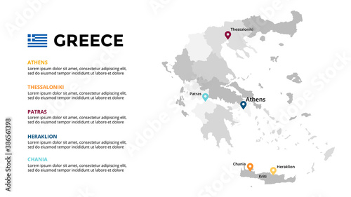 Greece vector map infographic template. Slide presentation. Global business marketing concept. Color Europe country. World transportation geography data. 