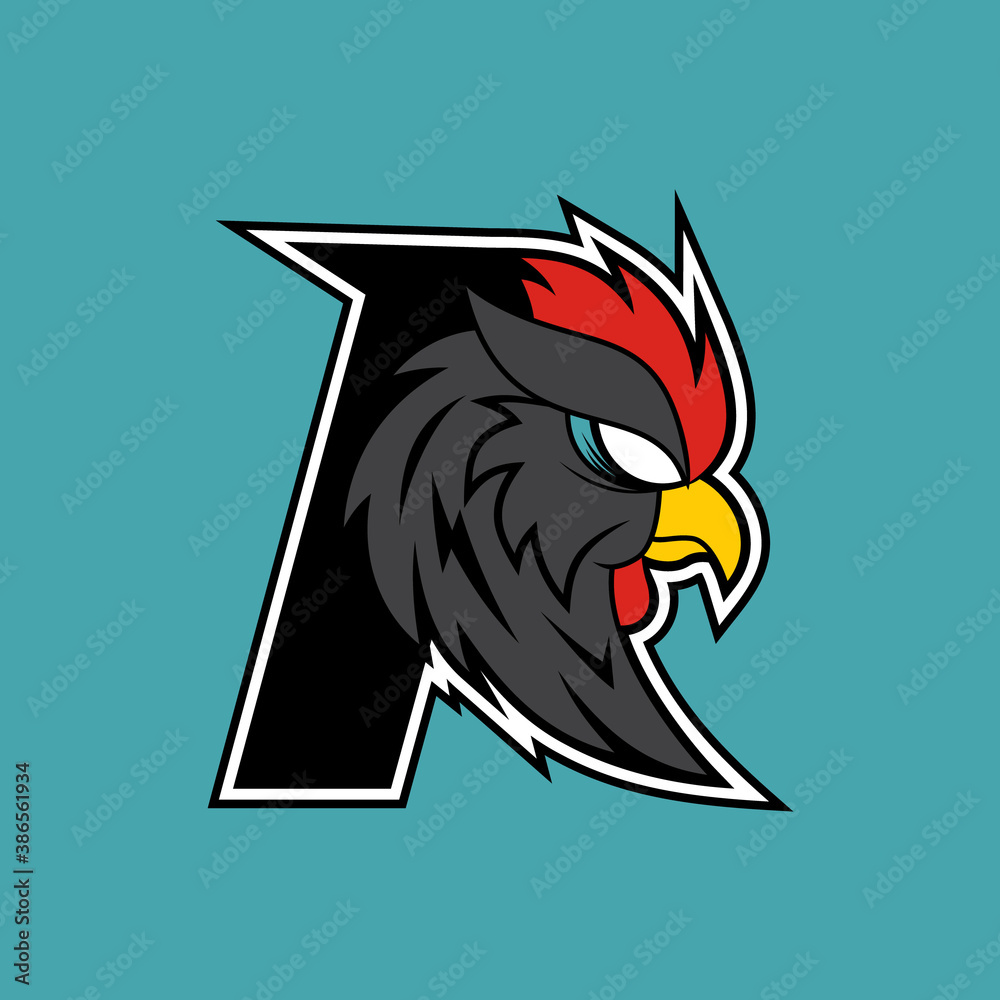 Obraz premium Letter R Rooster Logo