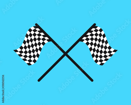 Chequered flag icon. Checkered black and white sign. Check pattern poleflag illustration. Motor sport race finish symbol. Victory championship logo. Isolated on white background. photo