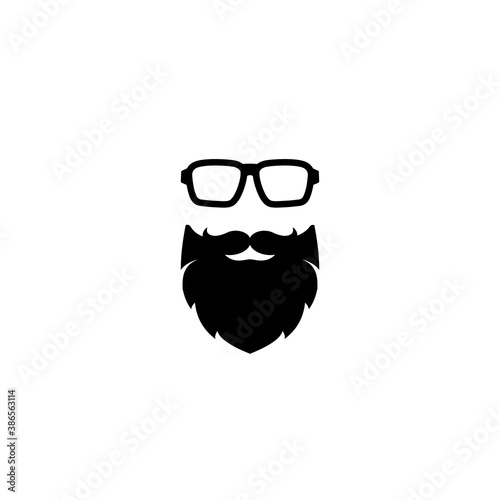 Silhouette of man's head with moustache and beard in hipster glasses. Black brutal, savage avatar