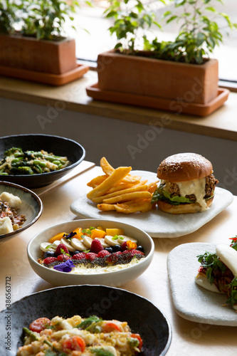 All day cafe brunch menu items on display.