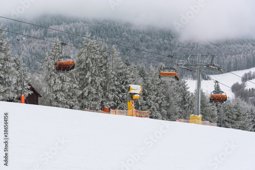 Modern chair lift on a ski slope in Krynica Zdroj photo