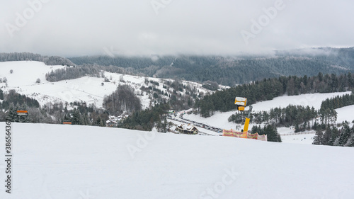Fototapeta Naklejka Na Ścianę i Meble -  Panoramic winter view of Beskid Sadecki mountains