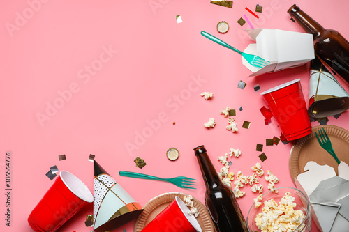 Canvas Print Mess after party celebration on color background