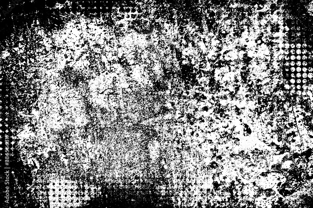 Grunge black and white. Abstract monochrome texture. Pattern of cracks, scratches, chips, dust, dirt. Old worn surface. Black and white vector background Grunge black and white. Abstract monochrome texture. Pattern of cracks, scratches, chips, dust, dirt. Old worn surface. Black and white vector background