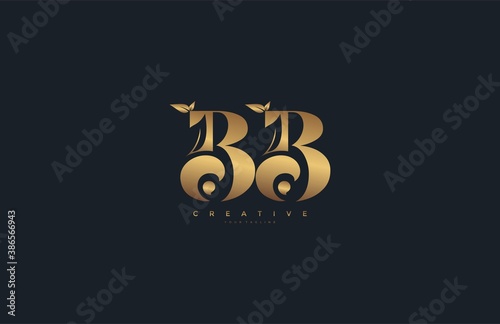 Vector Letter BB Monogram Leaf Logo Golden