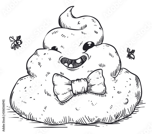Cute, Elegant but Disgusting Poop with Flies and Bow Tie, Vector Illustration