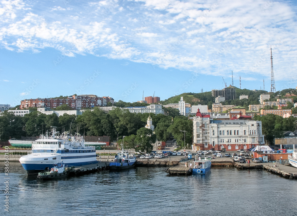 Vladivostok city scape view from the sea
