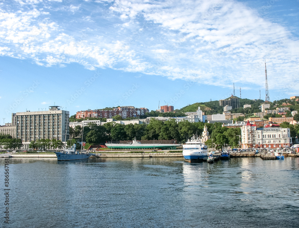 Vladivostok city scape view from the sea