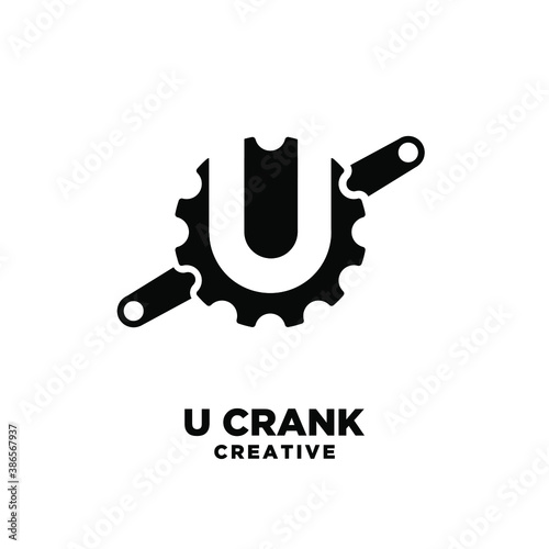 u cycle crank creative sport bike with initial letter u vector logo icon illustration design isolated white background