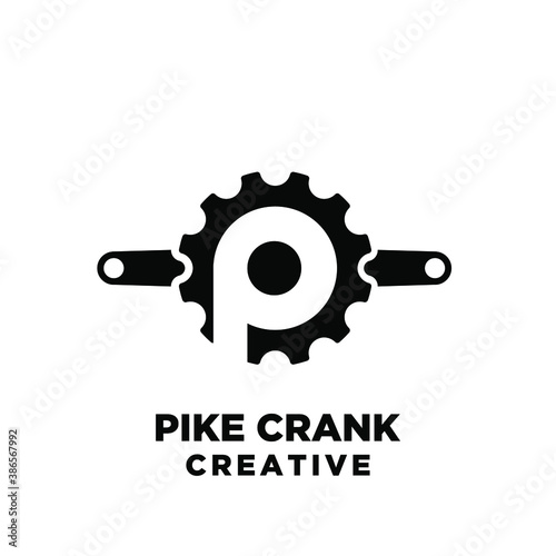 pike cycle crank creative sport bike with initial letter p vector logo icon illustration design isolated white background