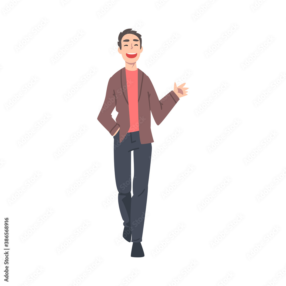 Smiling Man Walking and Waving his Hand Cartoon Style Vector Illustration Smiling Man Walking and Waving his Hand Cartoon Style Vector Illustration