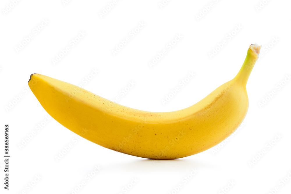 Fresh banana isolated. Ripe organic split banana on white background. Cut out with clipping path Fresh banana isolated. Ripe organic split banana on white background. Cut out with clipping path