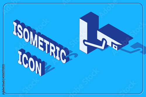 Isometric Security camera icon isolated on blue background. Vector.