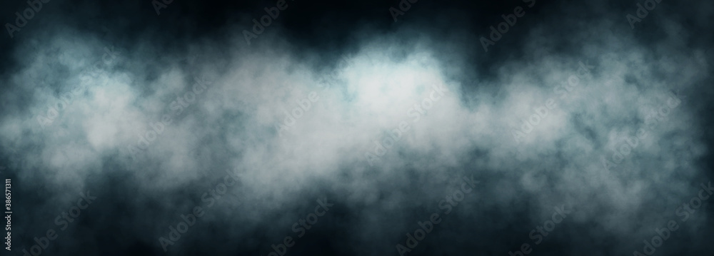 Abstract image of White smoke or fog in black background.