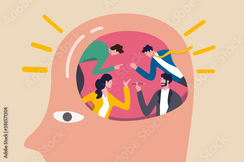 People brainstorming for big idea and business solution, teamwork or collaboration discuss creative thinking concept, business office people brainstorming in human brain with bright lightbulb effect.