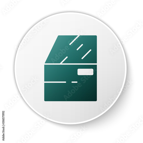 Green Car door icon isolated on white background. White circle button. Vector.