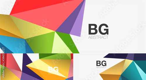 Set of 3d low poly shape geometric abstract backgrounds. Vector illustrations for covers, banners, flyers and posters and other templates
