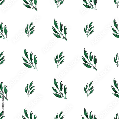 Seamless pattern with green leaves on a white background. Can be used for napkins  wrapping paper  fabric  tablecloth  curtains  as a background  for packaging.