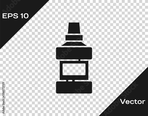 Black Mouthwash plastic bottle and glass icon isolated on transparent background. Liquid for rinsing mouth. Oralcare equipment. Vector.