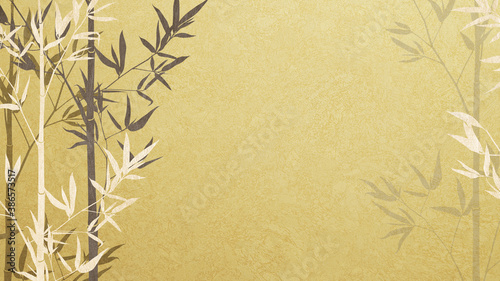 Asian-style golden background with bamboo bush © Michiru.K
