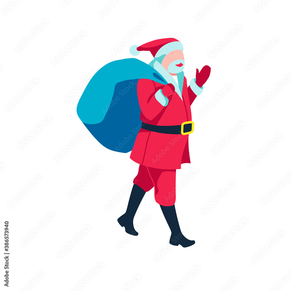Santa Claus carrying sack full of gifts. Father Frost Christmas character, Merry Christmas and Happy New Year concept cartoon vector illustration Santa Claus carrying sack full of gifts. Father Frost Christmas character, Merry Christmas and Happy New Year concept cartoon vector illustration