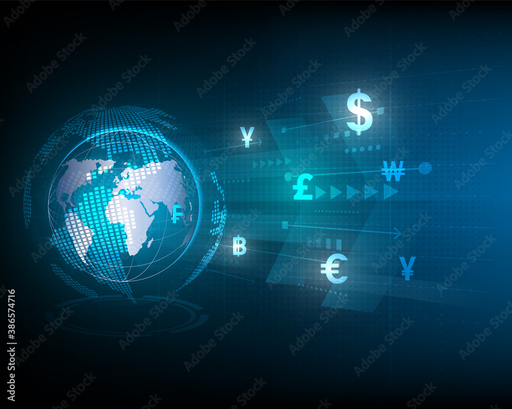 Global currency exchange icon with abstract high speed business network concept Global currency exchange icon with abstract high speed business network concept