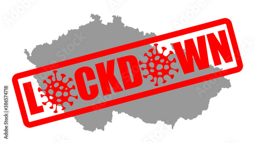 Map of Czech Republic with a red text LOCKDOWN which is the consequence this country is facing because of lax approach to global coronavirus crisis