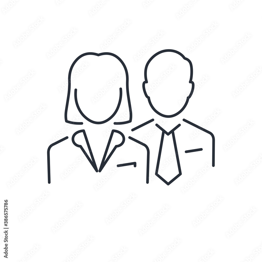 Professional business team woman and man. Vector linear icon isolated on white background. Professional business team woman and man. Vector linear icon isolated on white background.