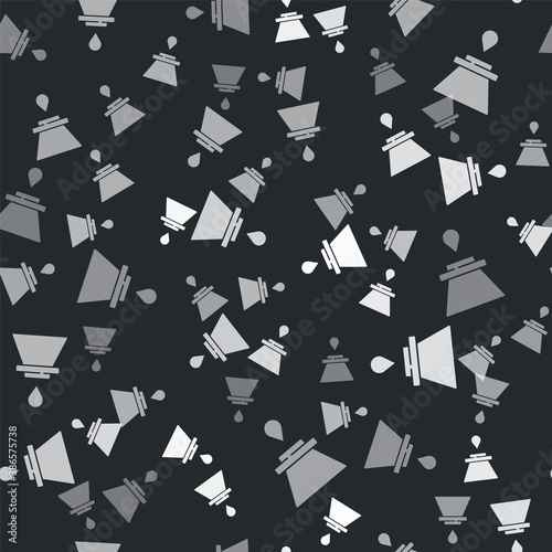 Grey V60 coffee maker icon isolated seamless pattern on black background. Vector.