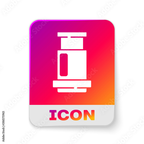 White Aeropress coffee method icon isolated on white background. Device for brewing coffee. Rectangle color button. Vector.