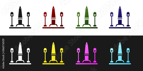 Set Place De La Concorde in Paris, France icon isolated on black and white background. Vector.