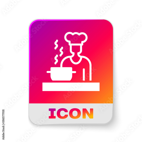 White Spanish cook icon isolated on white background. Rectangle color button. Vector.