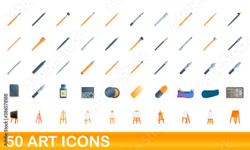 50 art icons set. Cartoon illustration of 50 art icons vector set isolated on white background