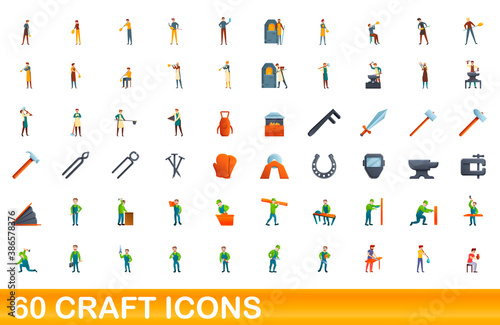 60 craft icons set. Cartoon illustration of 60 craft icons vector set isolated on white background