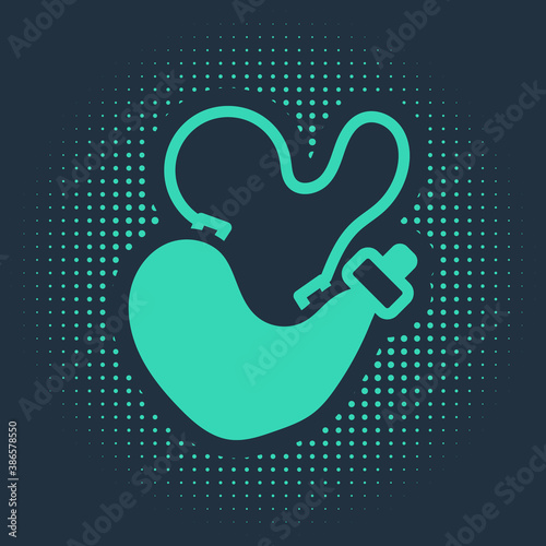 Green Spanish wineskin icon isolated on blue background. Abstract circle random dots. Vector. photo