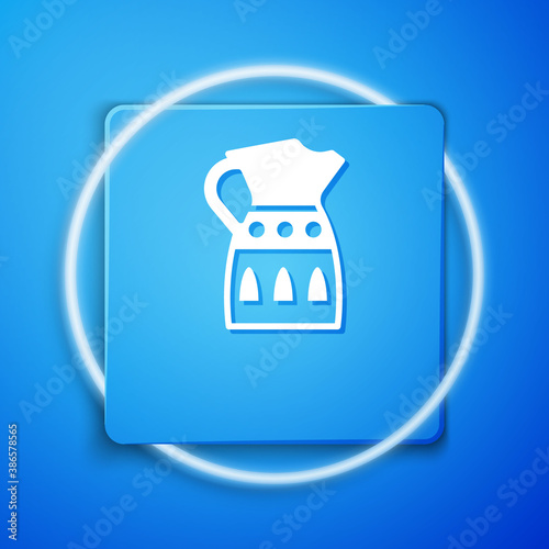 White Sangria pitcher icon isolated on blue background. Traditional spanish drink. Blue square button. Vector.