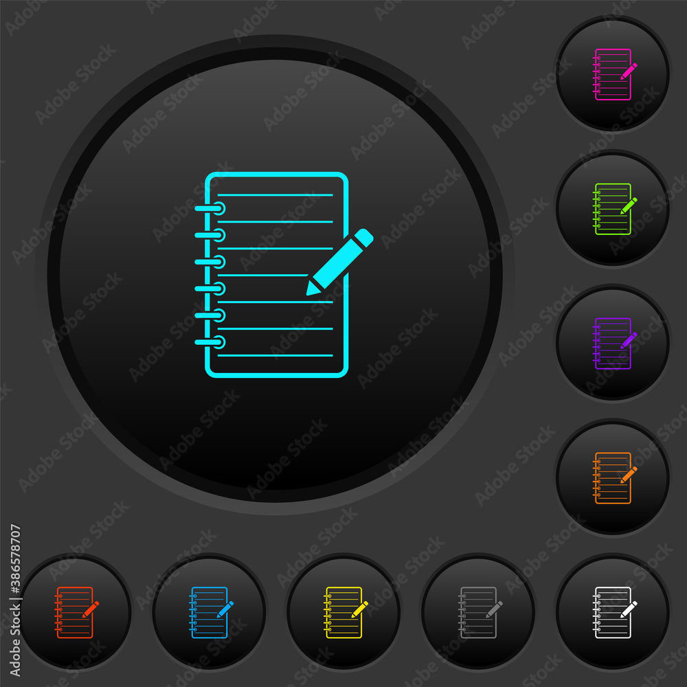 Spiral notepad with pencil dark push buttons with color icons Spiral notepad with pencil dark push buttons with color icons
