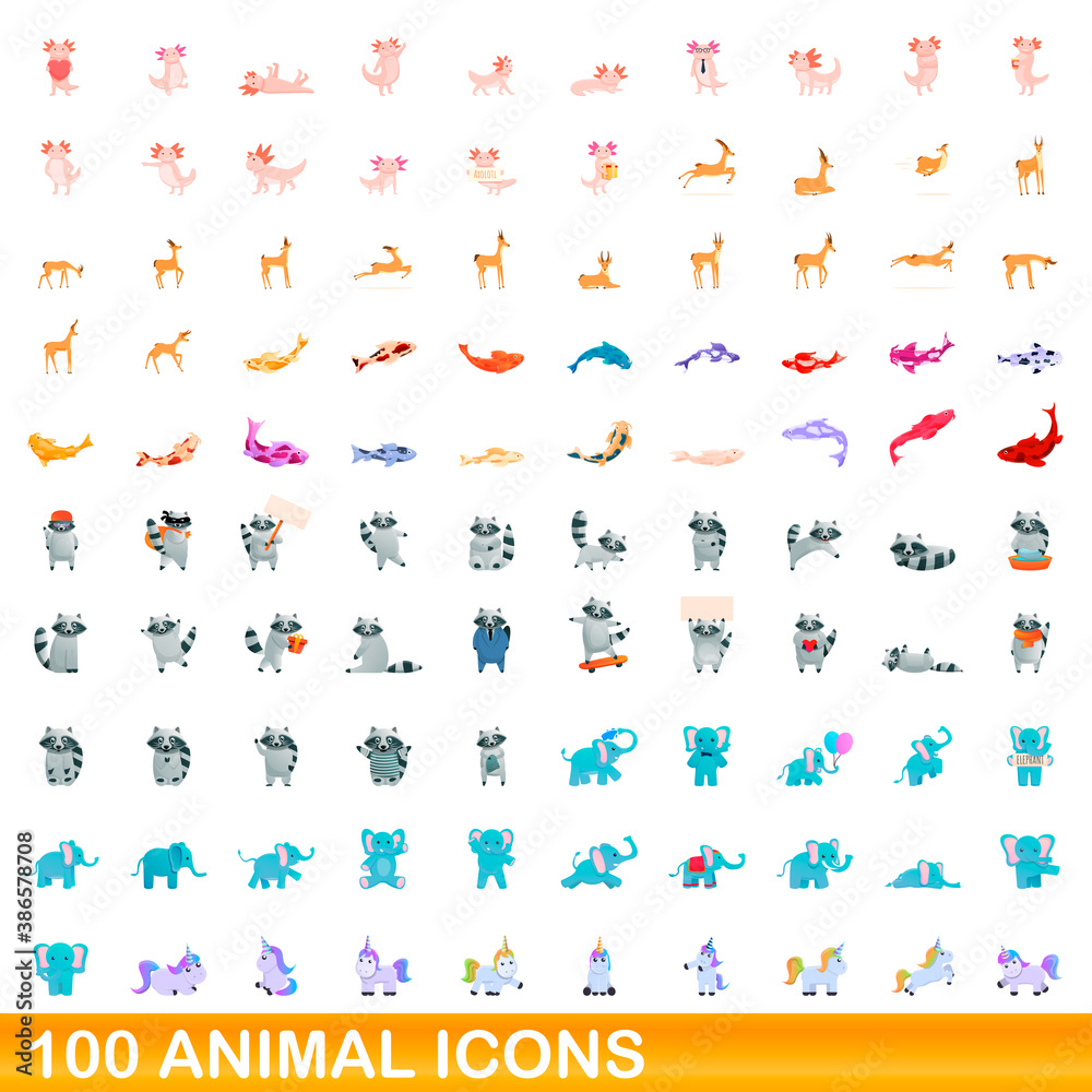 100 animal icons set. Cartoon illustration of 100 animal icons vector set isolated on white background 100 animal icons set. Cartoon illustration of 100 animal icons vector set isolated on white background