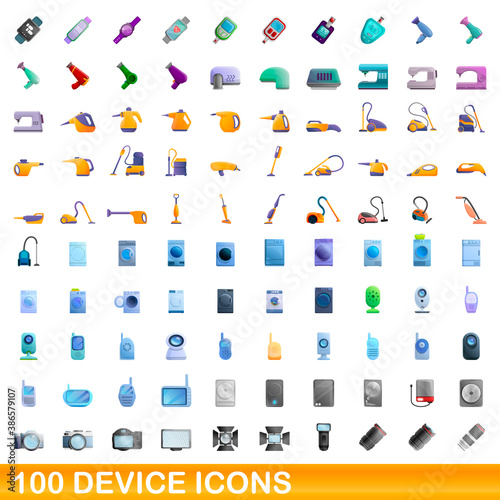 100 device icons set. Cartoon illustration of 100 device icons vector set isolated on white background