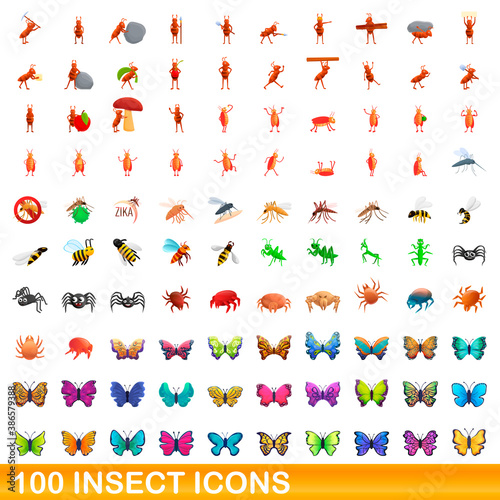 100 insect icons set. Cartoon illustration of 100 insect icons vector set isolated on white background © nsit0108