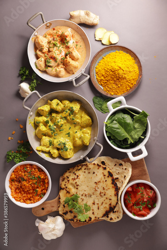 assorted of indian dish- top view