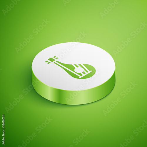 Isometric Ukrainian traditional musical instrument bandura icon isolated on green background. White circle button. Vector.